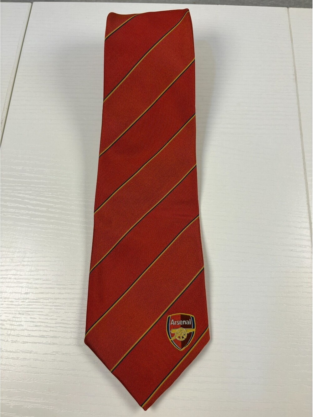 Arsenal FC Gunners Est 1886 Red Striped Necktie Cannon Crest Football Soccer Tie